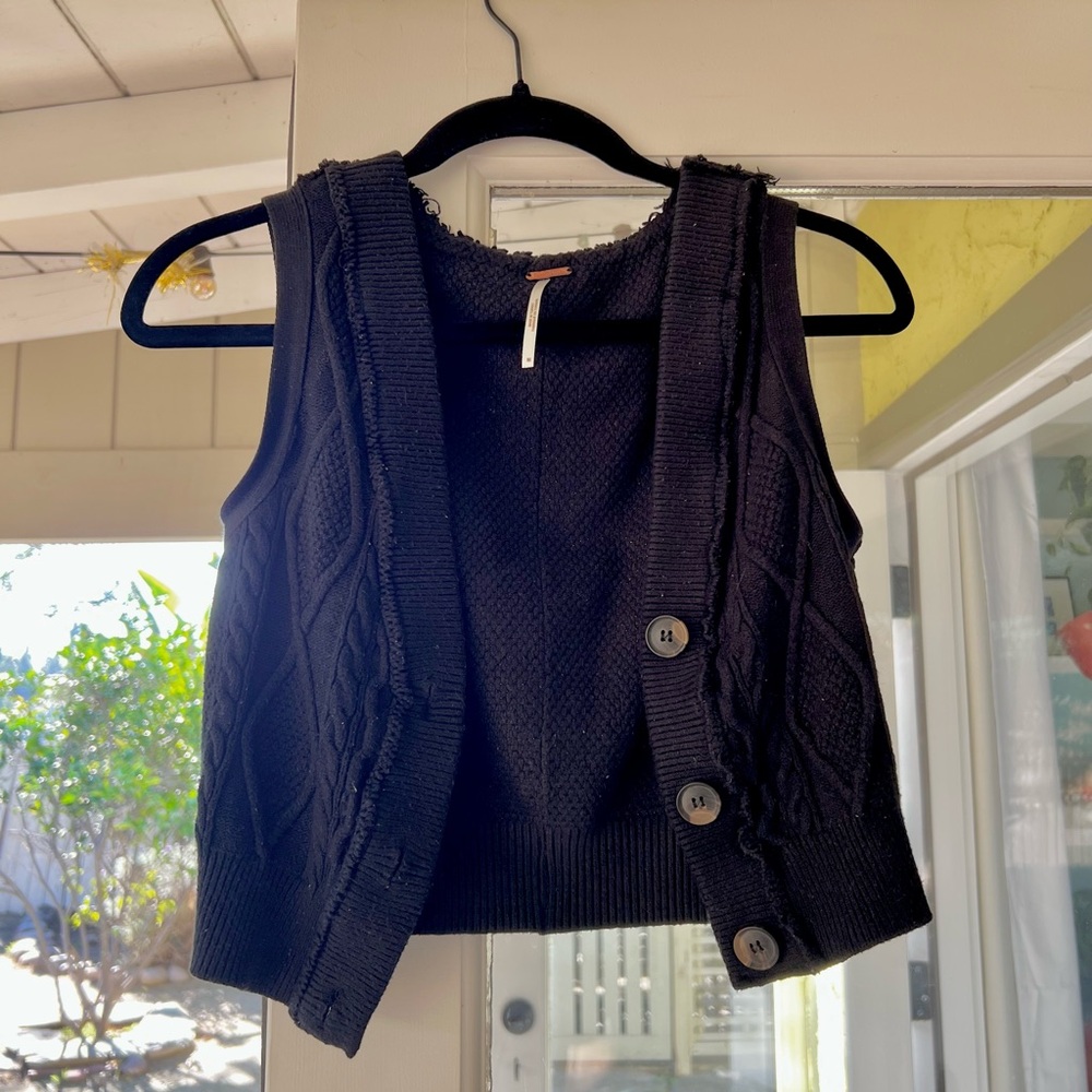 Free People Black Cable Knit Sweater Vest